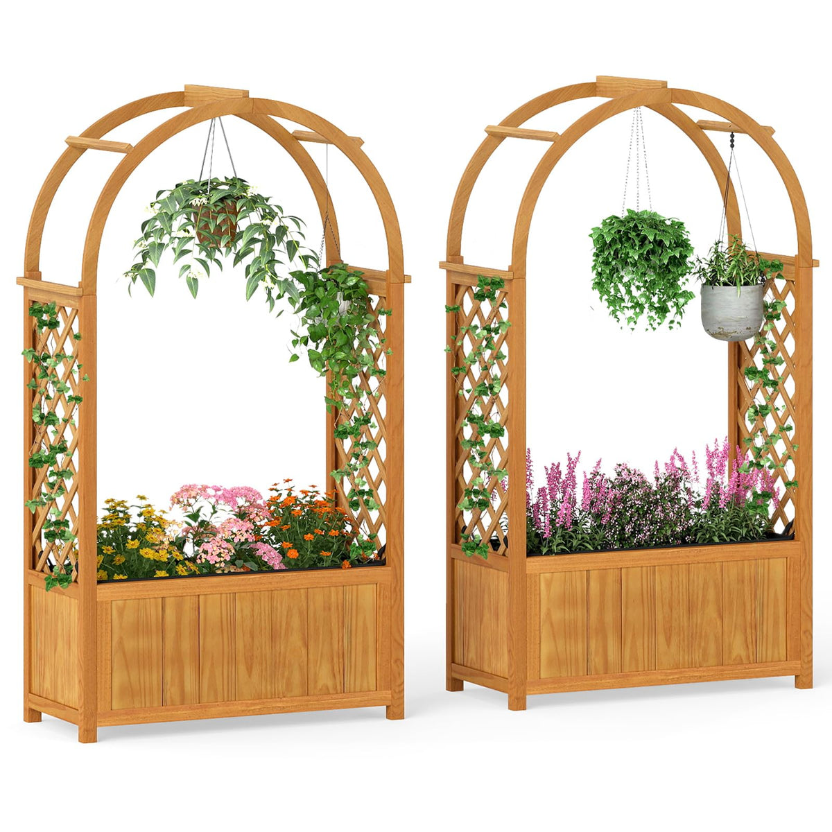 Lucktree Raised Garden Bed with Arch Lattice Trellis, for Climbing Vine Flower Vegetable