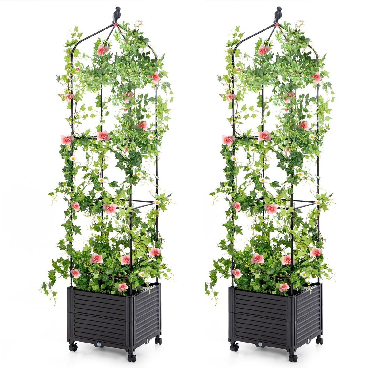 Lucktree Raised Garden Bed with Tomato Cages, Obelisk & Bird Top