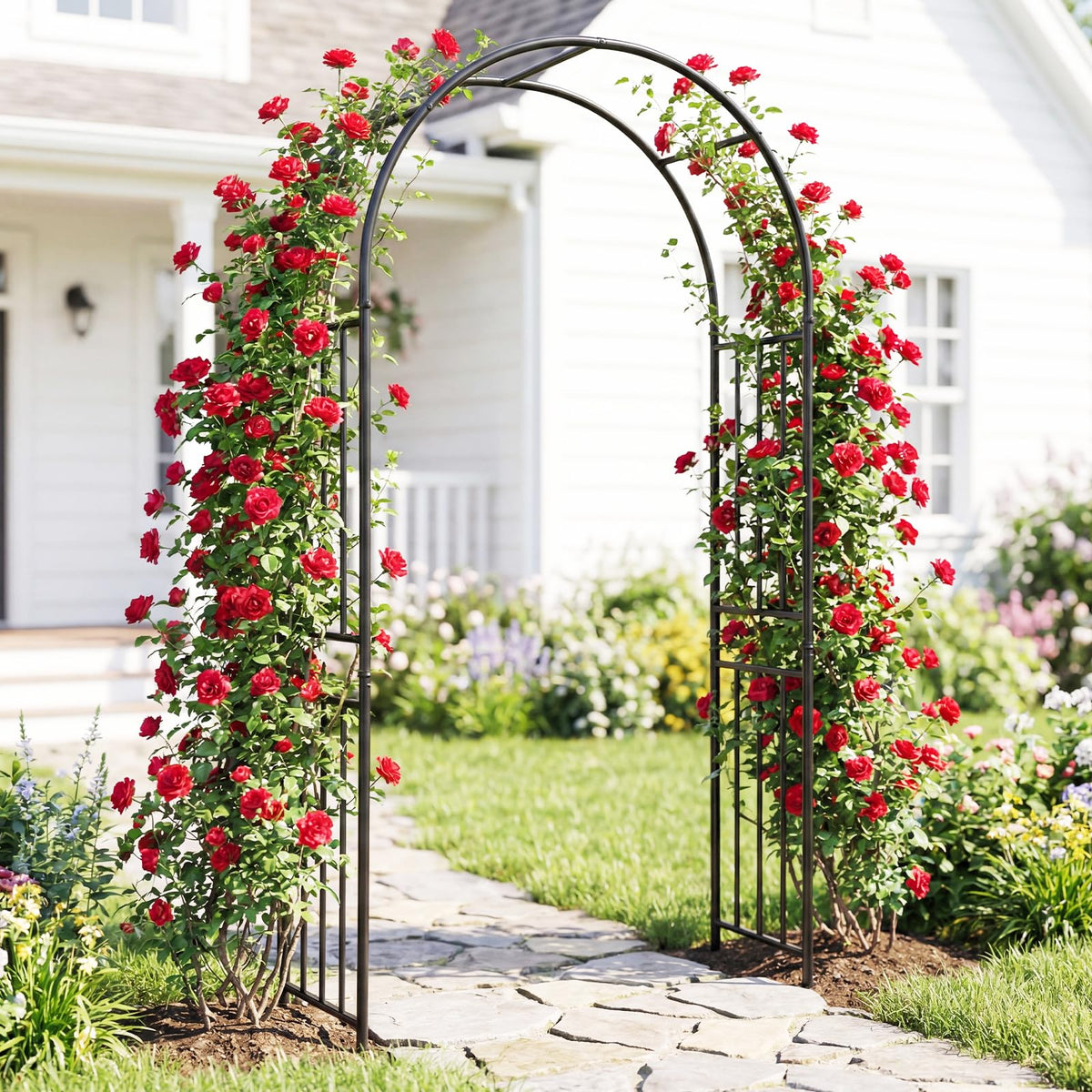 Lucktree 86'' Heavy Duty Steel Pergola Arch with Ground Stakes for Climbing Plants