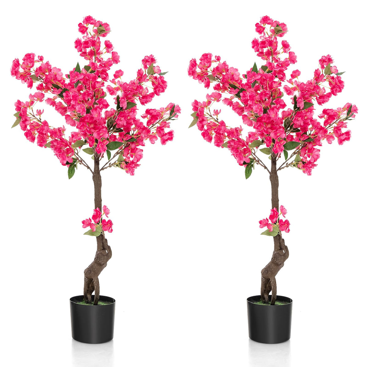 Lucktree 41” Artificial Plum Blossom Tree, Fake Floral Plant with 92 Flowers & Realistic Trunk in Plastic Nursery Pot