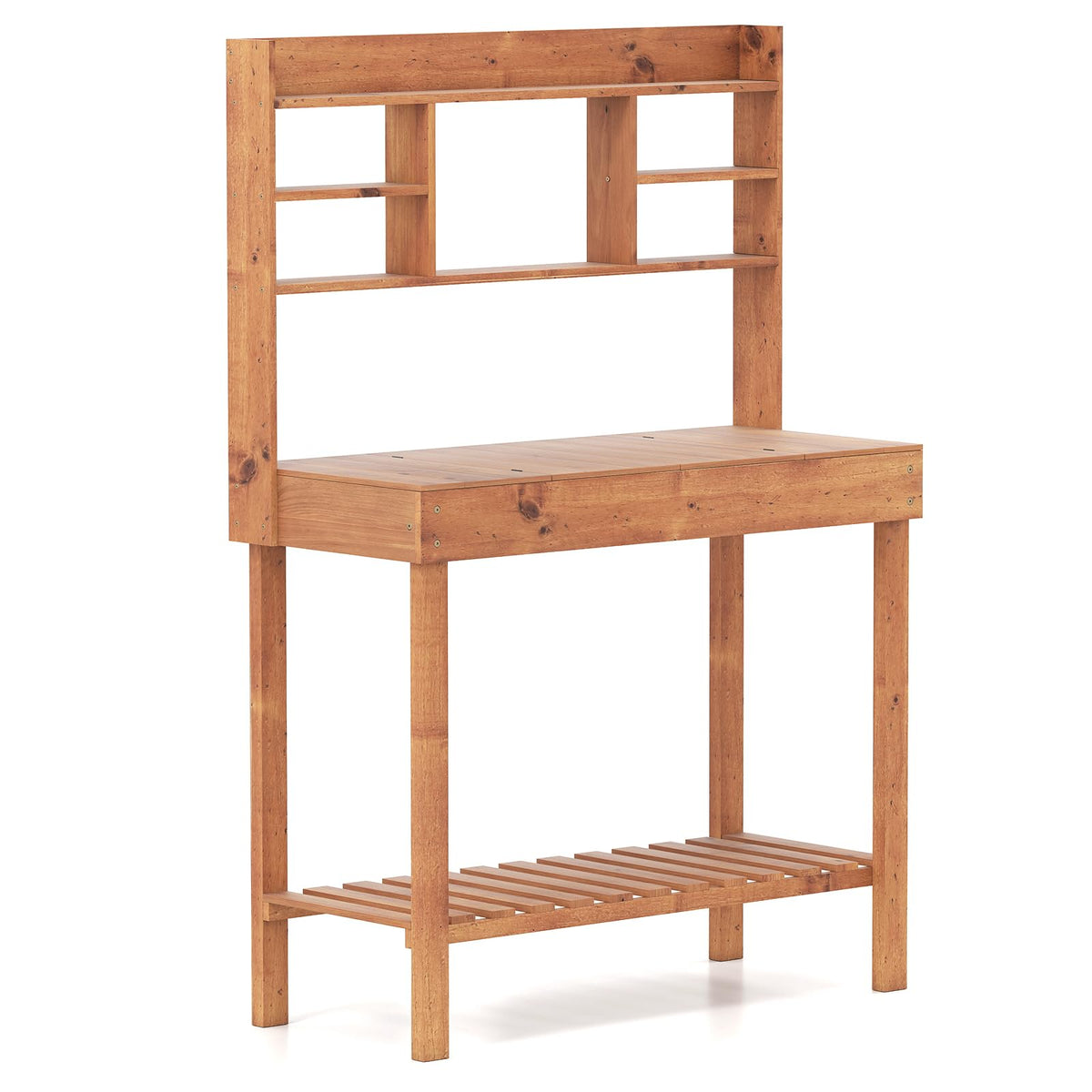 Lucktree Outside Solid Wood Potting Table with Flip-up Tabletop