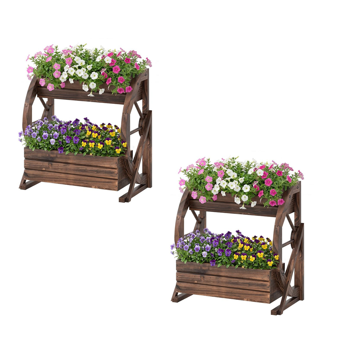 Lucktree Wooden Wagon Planter Box for Patio Garden Balcony