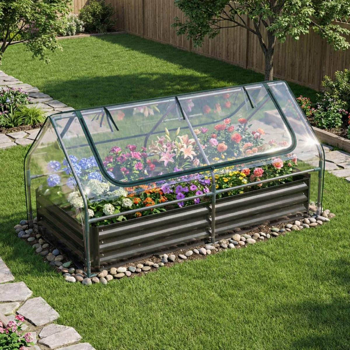 Lucktree 3-in-1 Metal Raised Garden Bed with Greenhouse Cover