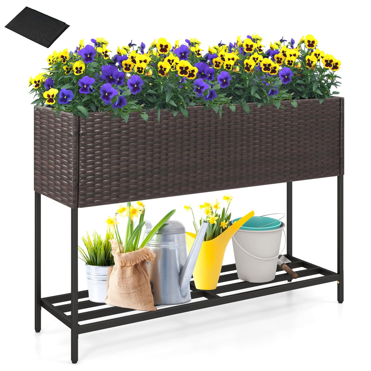 Lucktree Raised Garden Bed with Legs, Rattan Elevated Planter Box w/Storage Shelf