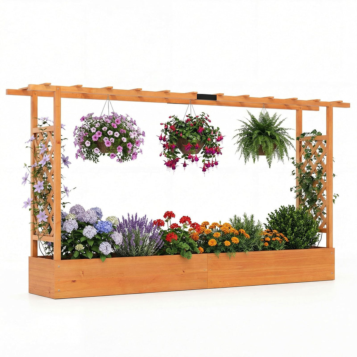 Lucktree Wooden Raised Garden Bed with Trellis & Hanging Roof