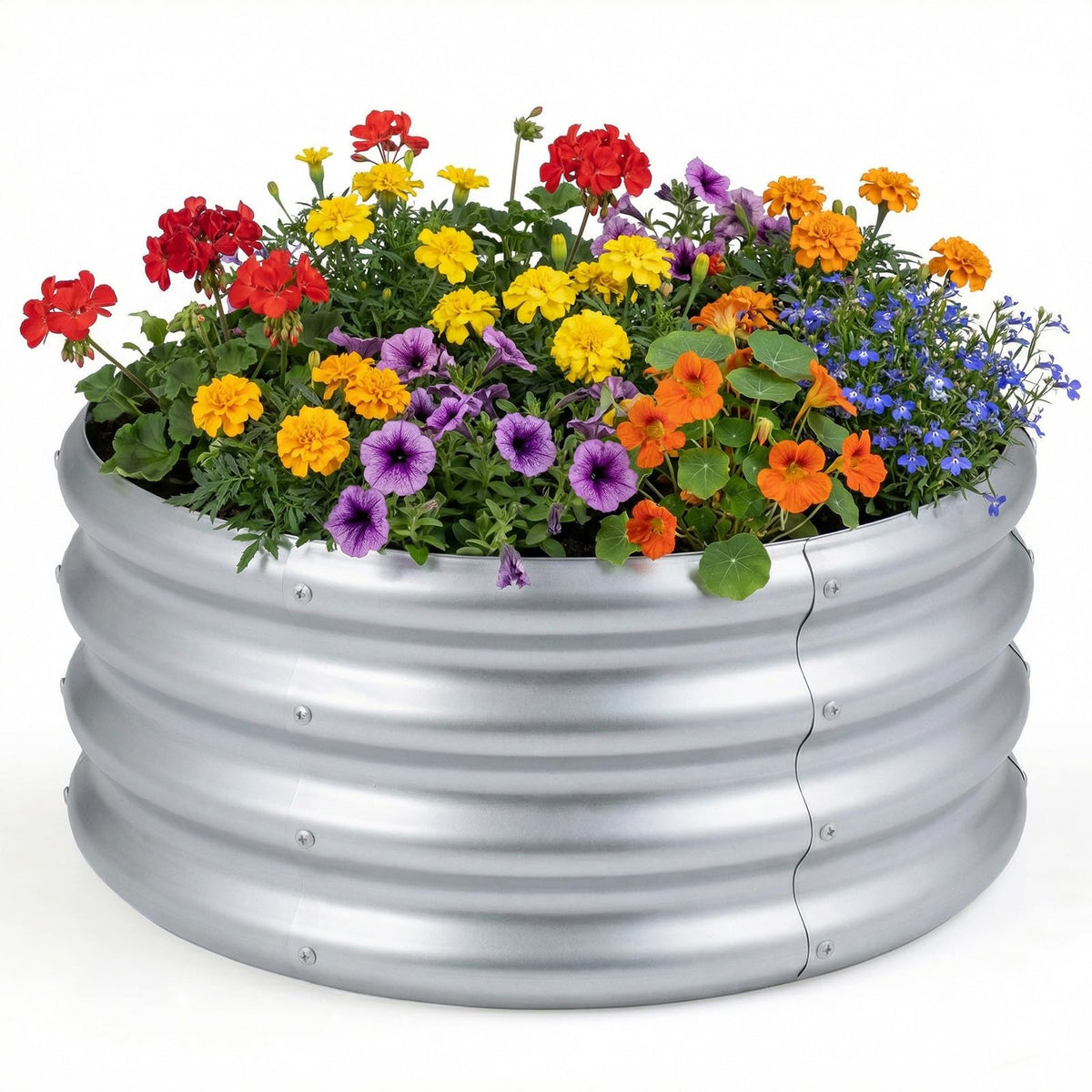 Lucktree Galvanized 2 x 2 x 1 FT Round Outdoor Planter Box with Open-Ended Base (1/2)
