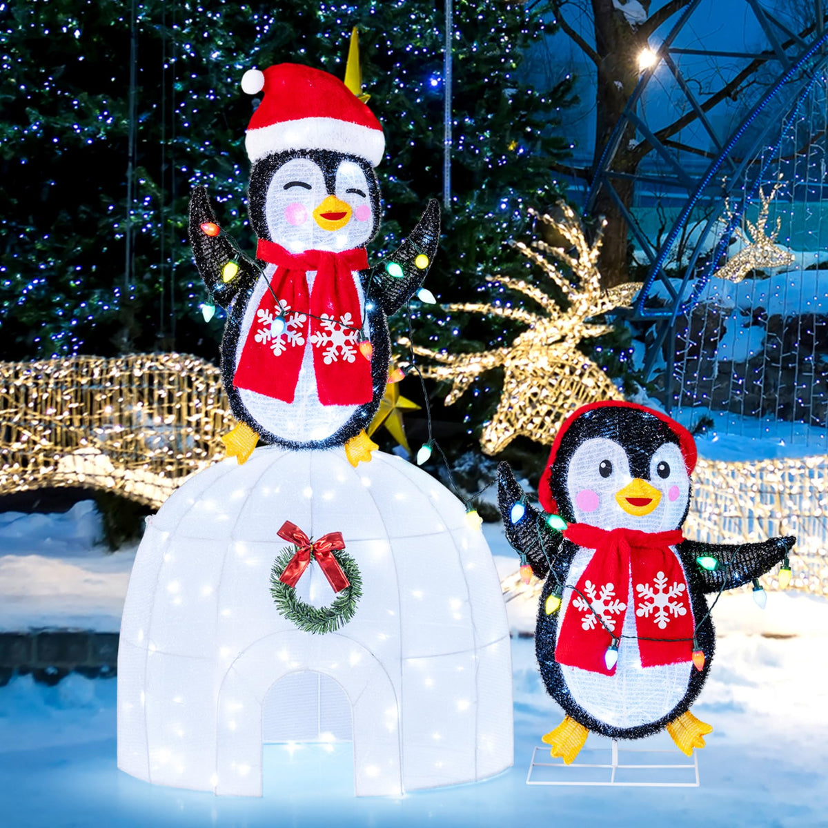 Lucktree Lighted Christmas Penguins & Igloo Decorations
