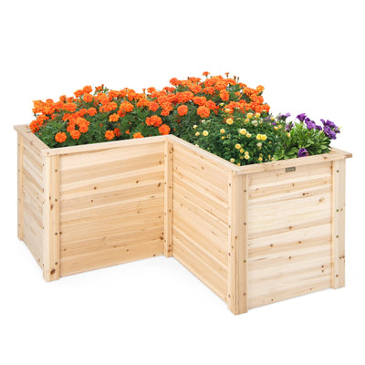 Lucktree Raised Garden Bed, 47.5" x 47.5" x 24.5" Wooden Planter Box, Outdoor L-Shaped Deep Garden Bed for Sapling Flower Herb Vegetable Fruit