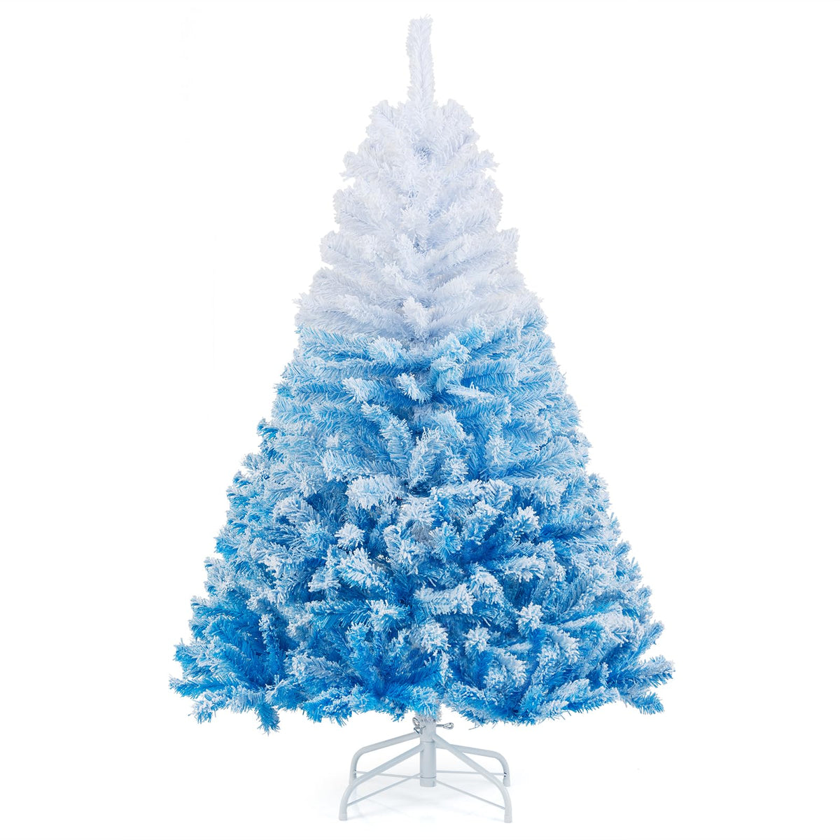 Lucktree Snow Flocked Christmas Tree with Lush Branch Tips & Foldable Metal Stan ( Blue Gradient & White )