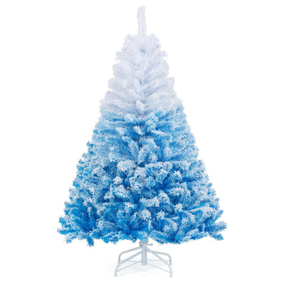 Lucktree Snow Flocked Christmas Tree with Lush Branch Tips & Foldable Metal Stan ( Blue Gradient & White )