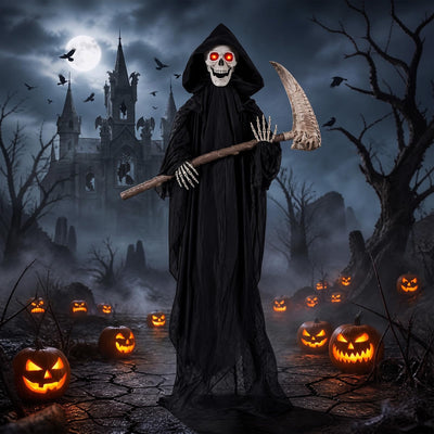 Lucktree 6 FT Halloween Animatronics Standing Grim Reaper with Sickle