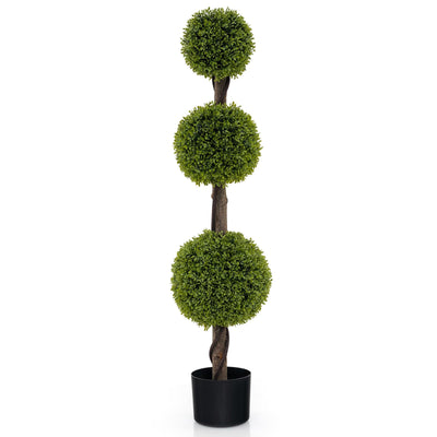 Lucktree 4ft Artificial Boxwood Topiary Ball Tree, Faux Potted Plants Cypress Tree with Weighted Pot