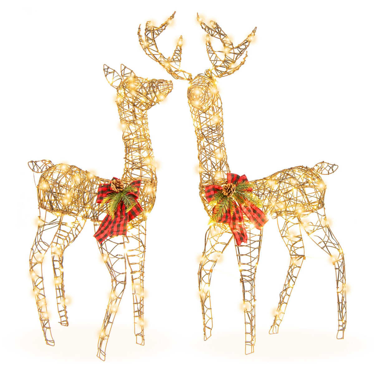 Lucktree 2 Pieces Lighted Christmas Reindeer Family Set with 230 LED Lights