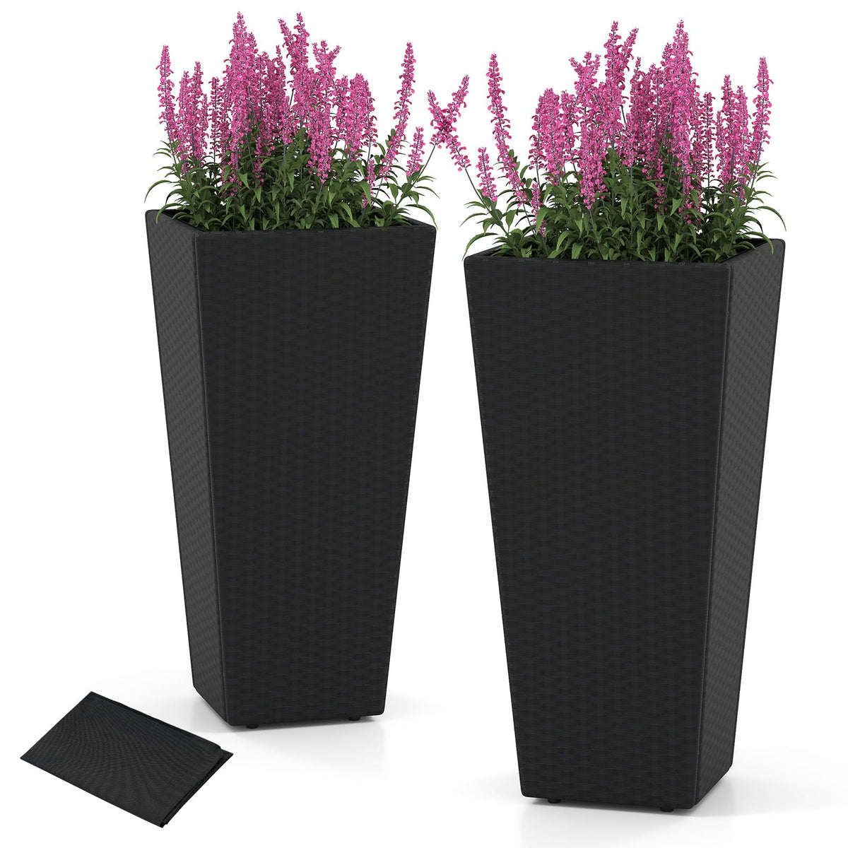 Lucktree Set of 2 Outdoor Wicker Flower Pot 30 Inch Tall Planters with Drainage System