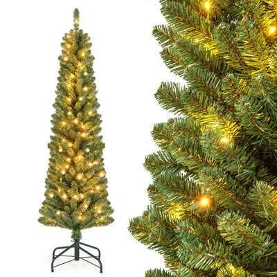 Lucktree Pre-Lit Slim Pencil Christmas Tree Slender Holiday Tree for Home Office Decoration