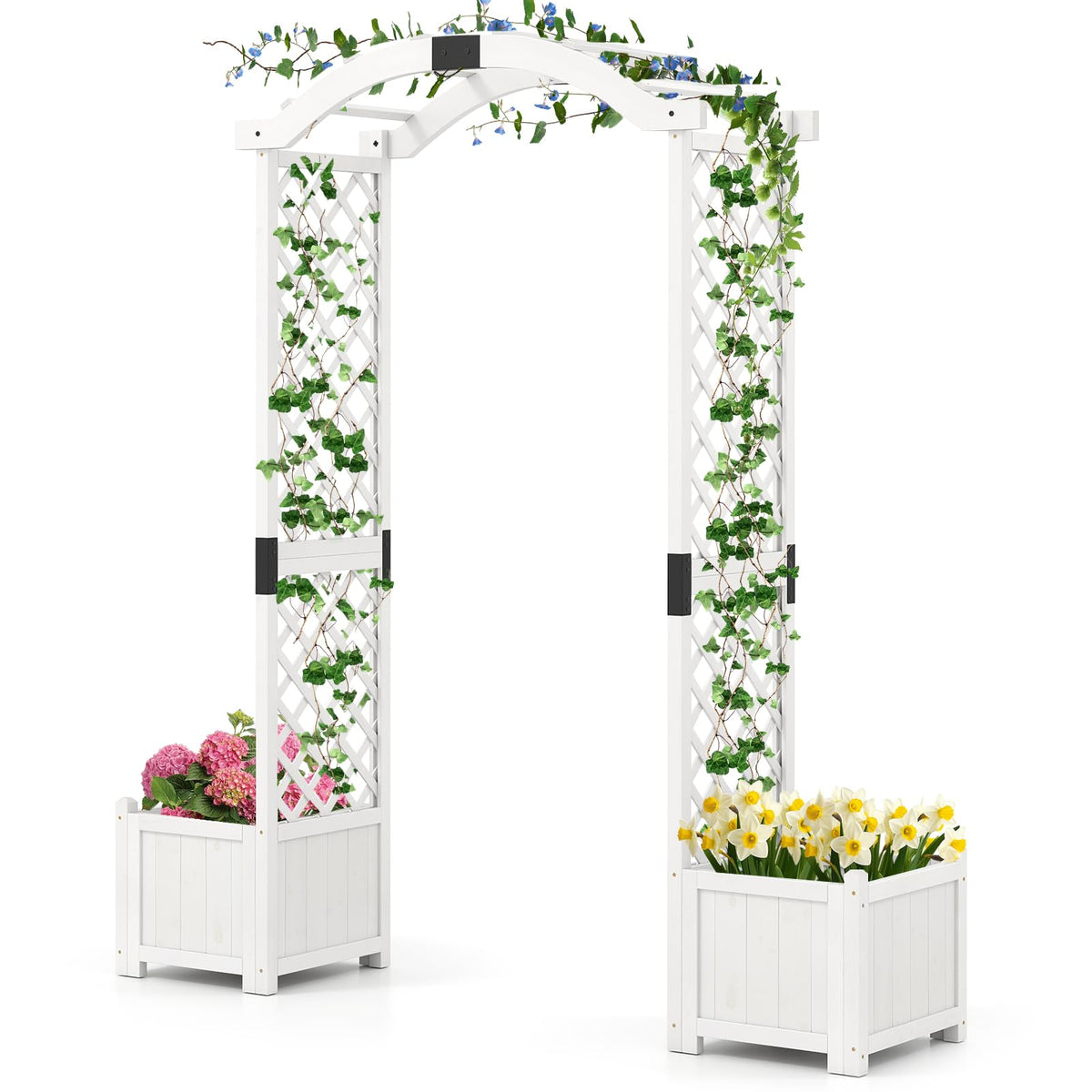 Lucktree Garden Arbor with Planter, Wooden Planter Arch with Trellis, Outdoor Arch for Climbing Plants