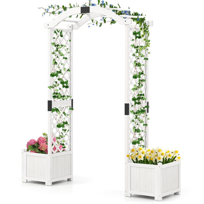 Lucktree Garden Arbor with Planter, Wooden Planter Arch with Trellis, Outdoor Arch for Climbing Plants