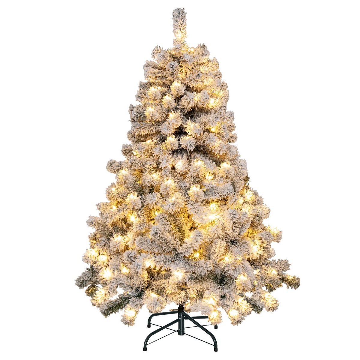 Lucktree 4.5 FT Pre-Lit Snow Flocked Christmas Tree, Artificial Hinged Xmas Tree W/ 150 LED Lights - LucktreeUS