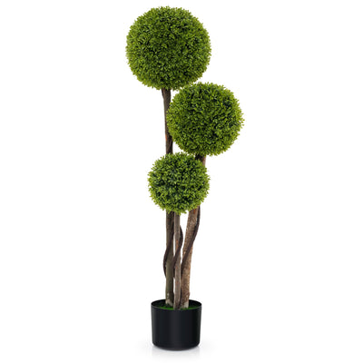 Lucktree 4ft Artificial Boxwood Topiary Ball Tree, Faux Potted Plants Cypress Tree in Weighted Pot with Triple Ball