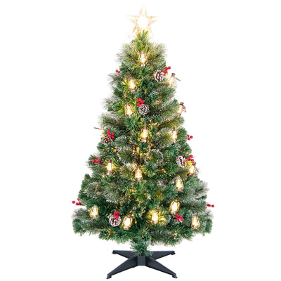Lucktree Pre-Lit Fiber Optic Christmas Tree, Artificial Snowy Xmas Tree with Warm White LED Lights