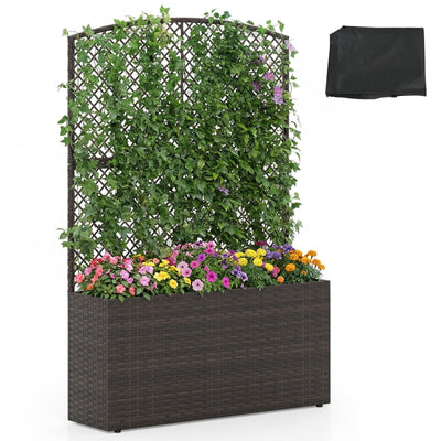 Lucktree Raised Garden Bed with Trellis | 58'' Tall PE Rattan Planter Box w/Liner & Drainage