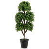Lucktree Artificial Boxwood Topiary Tree, 45” Tall Faux Potted Plants with 5 Ball-Shaped Topiaries, Cement Flowerpot