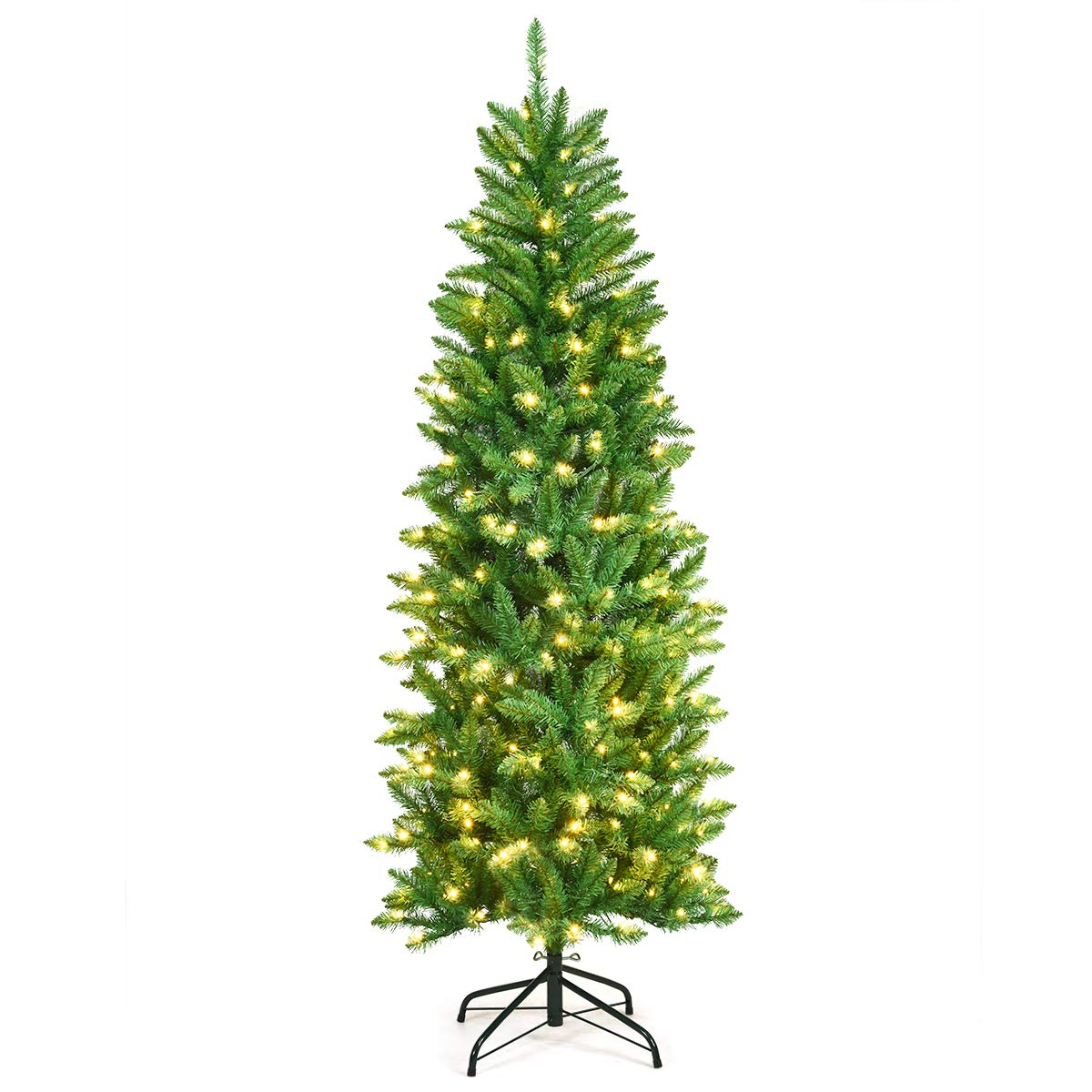 Lucktree 6ft Pre-lit Artificial Christmas Tree, Hinged Fir Pencil Christmas Tree with 250 LED Lights - LucktreeUS