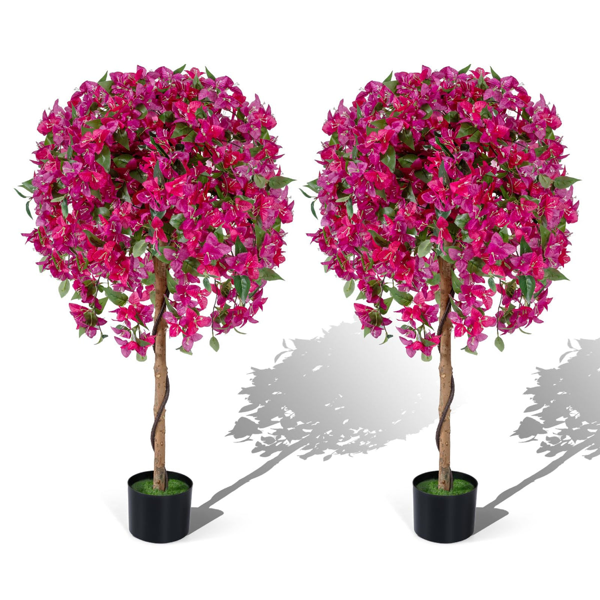 Lucktree 2 Pack Artificial Azalea Trees with Vivid Blooming Flowers for Indoor Outdoor Decor