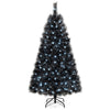 Lucktree 6/7/8 ft Pre-Lit Black Halloween Christmas Tree, Artificial Hinged Xmas Full Tree with 362/572/860 Pine Needles & PVC Branch Tips