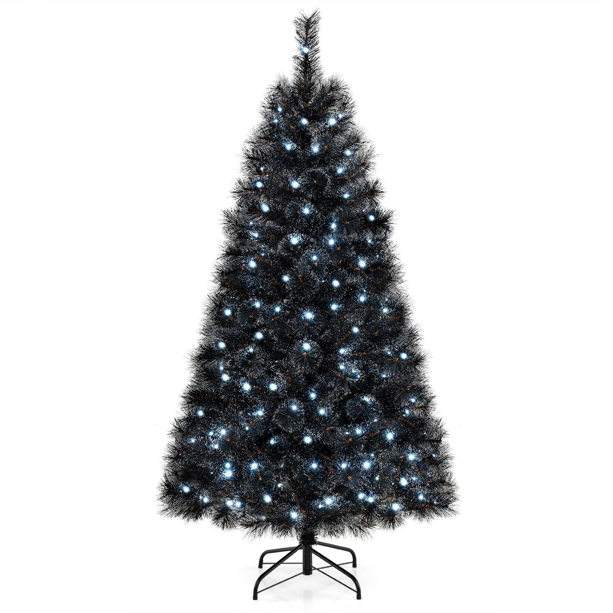 Lucktree 6/7/8 ft Pre-Lit Black Halloween Christmas Tree, Artificial Hinged Xmas Full Tree with 362/572/860 Pine Needles & PVC Branch Tips