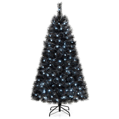 Lucktree 6/7/8 ft Pre-Lit Black Halloween Christmas Tree, Artificial Hinged Xmas Full Tree with 362/572/860 Pine Needles & PVC Branch Tips
