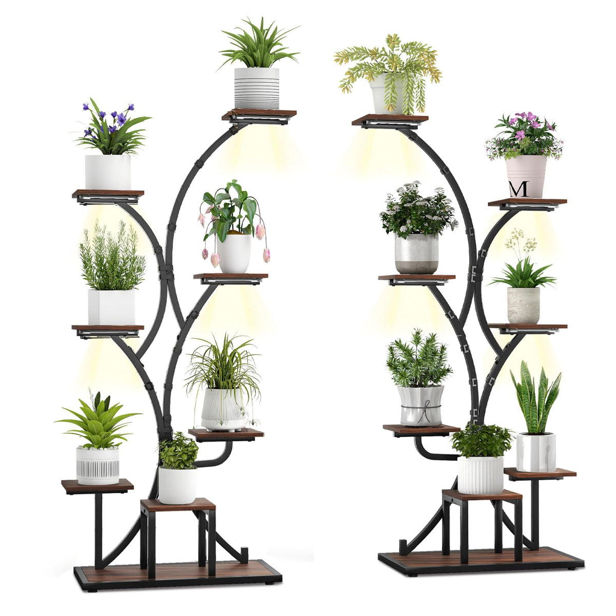 Lucktree Plant Stand Indoor with Grow Lights 8-Tier 58" Tall Corner Metal Plant Shelf