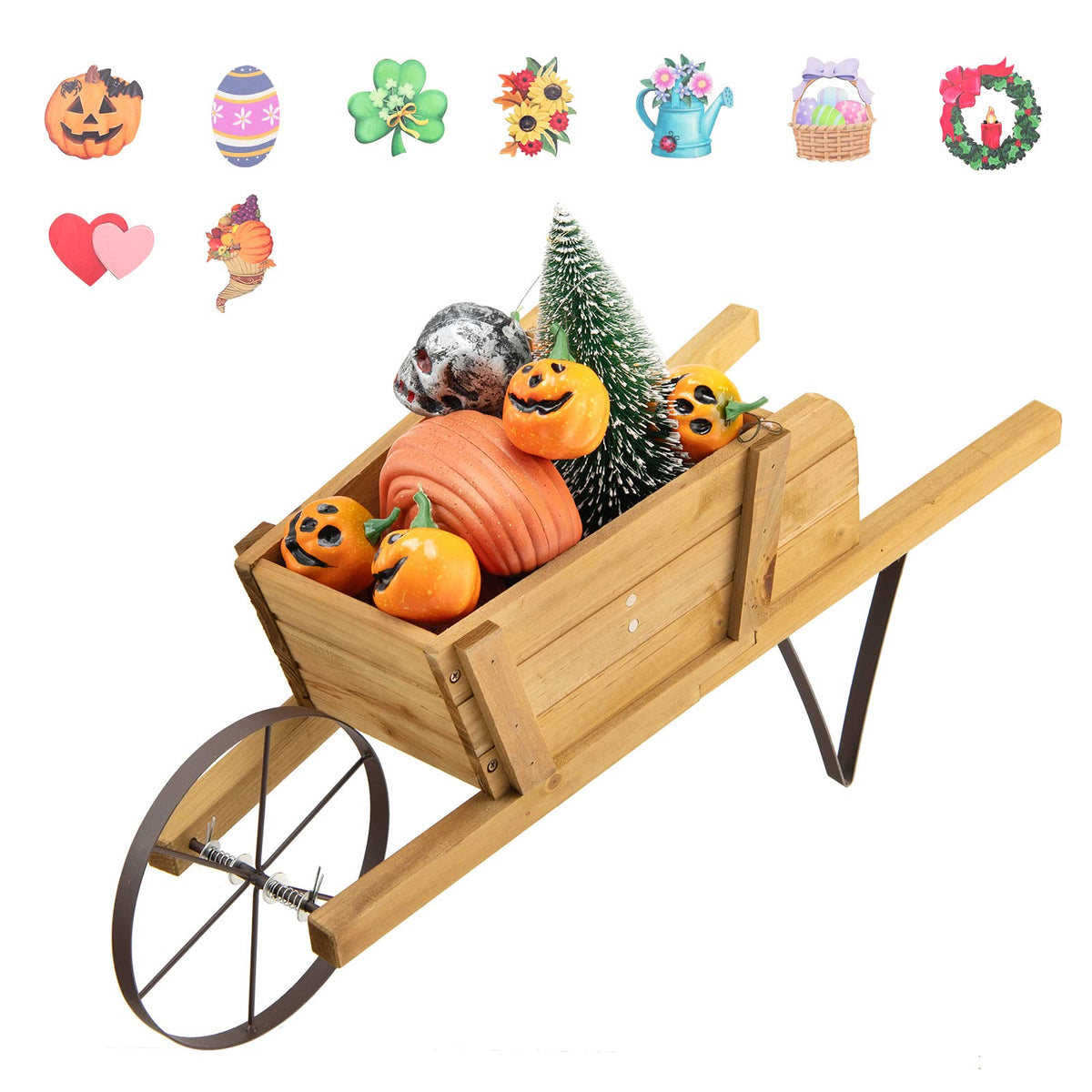 Lucktree Wooden Wagon Planter, Small Wheelbarrow Wagon Flower, Indoor & Outdoor Raised Bed