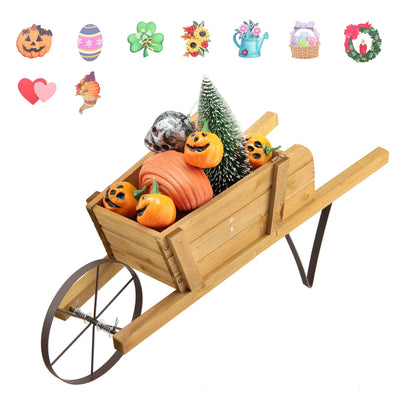 Lucktree Wooden Wagon Planter, Small Wheelbarrow Wagon Flower, Indoor & Outdoor Raised Bed