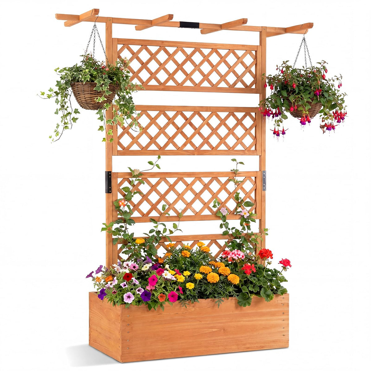 Lucktree 72" Wooden Raised Garden Bed with Trellis w/Privacy Screen Roof