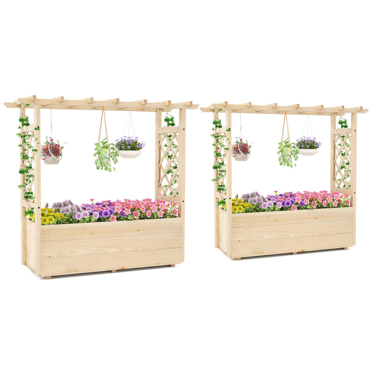 Lucktree Raised Garden Bed with Sided Trellis and Hanging Roof