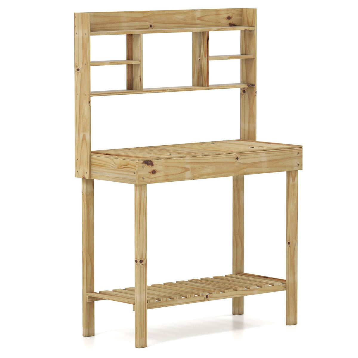 Lucktree Outside Solid Wood Potting Table with Flip-up Tabletop