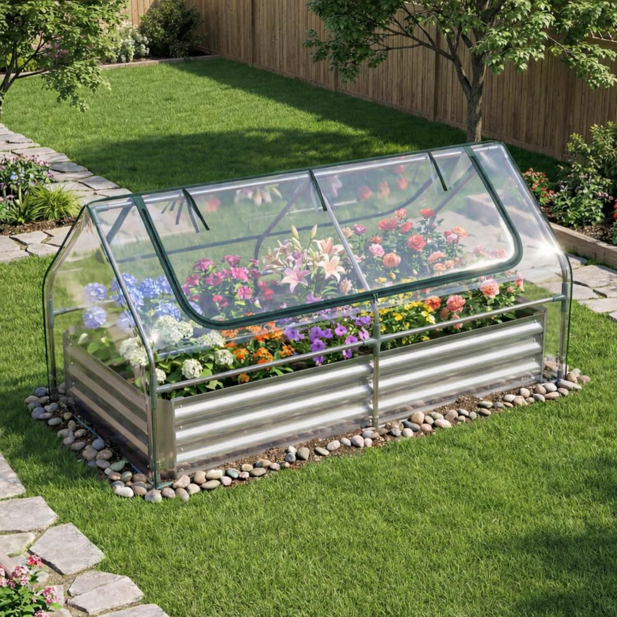 Lucktree 3-in-1 Metal Raised Garden Bed with Greenhouse Cover