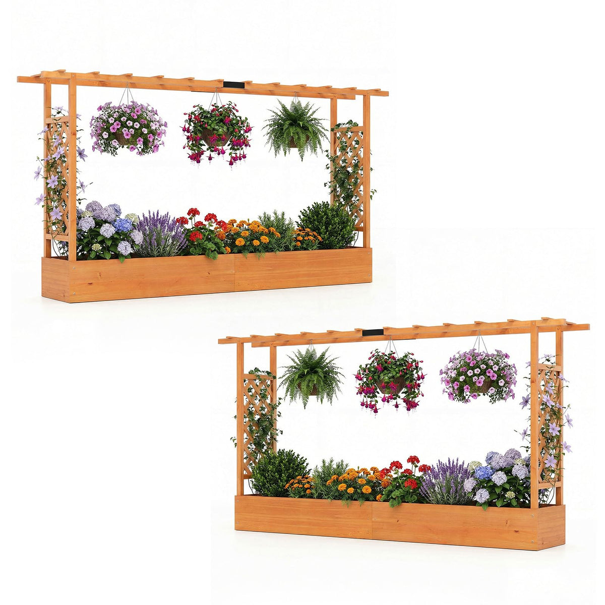 Lucktree Wooden Raised Garden Bed with Trellis & Hanging Roof