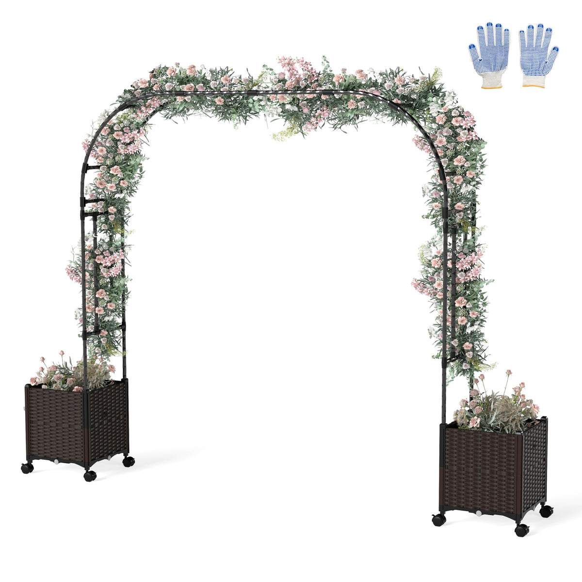 Lucktree 6.6 FT Garden Arch with Trellis and 2 Planter Boxes
