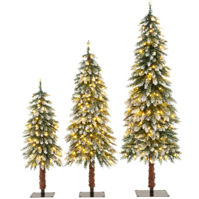 Lucktree 3' 4' 5' Pre-Lit Artificial Christmas Tree Set, Slim Pencil Xmas Trees with Snowy Leaves