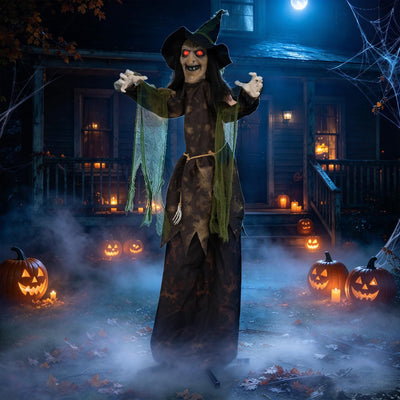 Lucktree 6.2 FT Animated Halloween Standing Talking Witch with Glowing Eyes