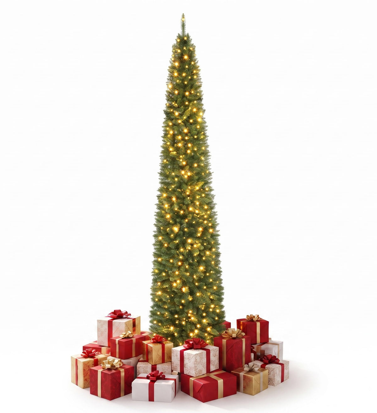 5ft/6ft/7ft/8ft/9ft/ Pre-Lit Pencil Christmas Tree, Slim Artificial Xmas Tree