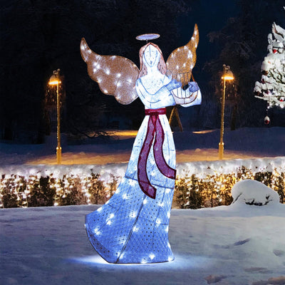 Lucktree 5 FT Christmas Lighted Angel, Pre-Lit Winged Holiday Figure Angel with 120 Cold White LED Lights