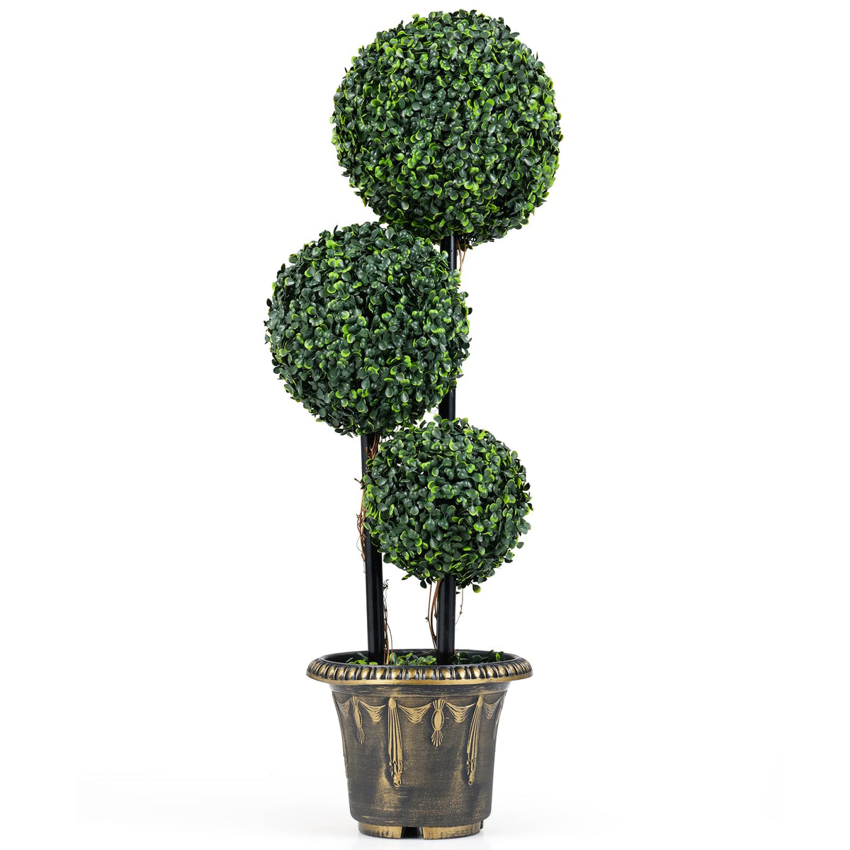Lucktree 3 FT Artificial Boxwood Topiary Tree Sun-Protective Triple Ball Fake Plants Shrubs (1/2 Pack)