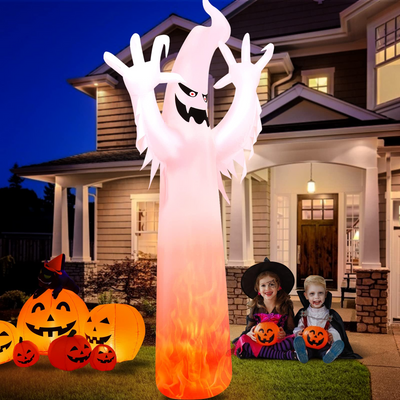 Lucktree 12 FT Halloween Inflatable Ghost W/ LED Lights, Air Blower, Stake, Sandbag