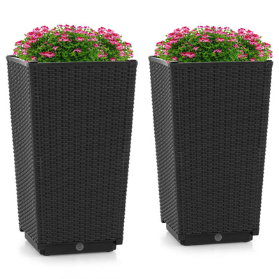 Lucktree Outdoor Wicker Flower Pot Set of 2, 22.5” Tall Planters with Drainage Hole, Self-Watering Tray
