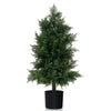 Lucktree 31.5'' Artificial Cedar Topiary Trees for Outdoors, Potted Fake Cypress Trees with Cement Plastic Pot