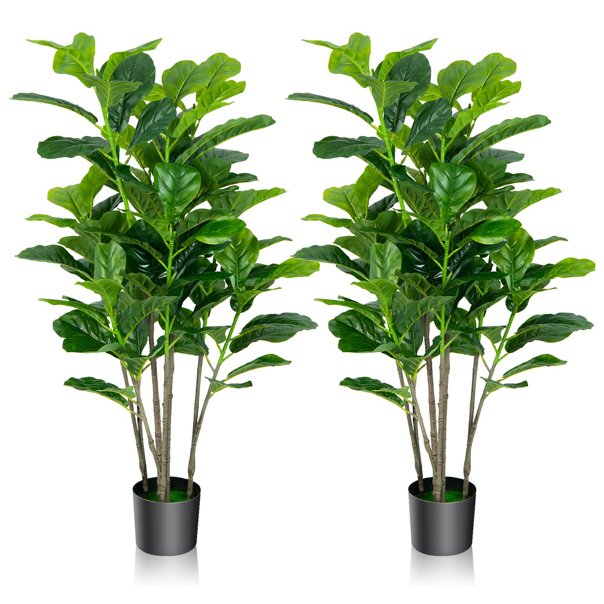 Lucktree Fake Fiddle Leaf Fig Tree, 2-Pack 51'' Tall Artificial Tree Greenery Plants in Pots W/100 Leaves - LucktreeUS