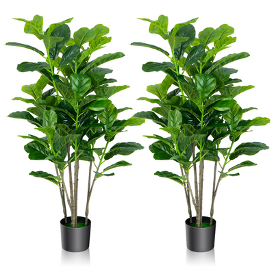 Lucktree Fake Fiddle Leaf Fig Tree, 2-Pack 51'' Tall Artificial Tree Greenery Plants in Pots W/100 Leaves - LucktreeUS